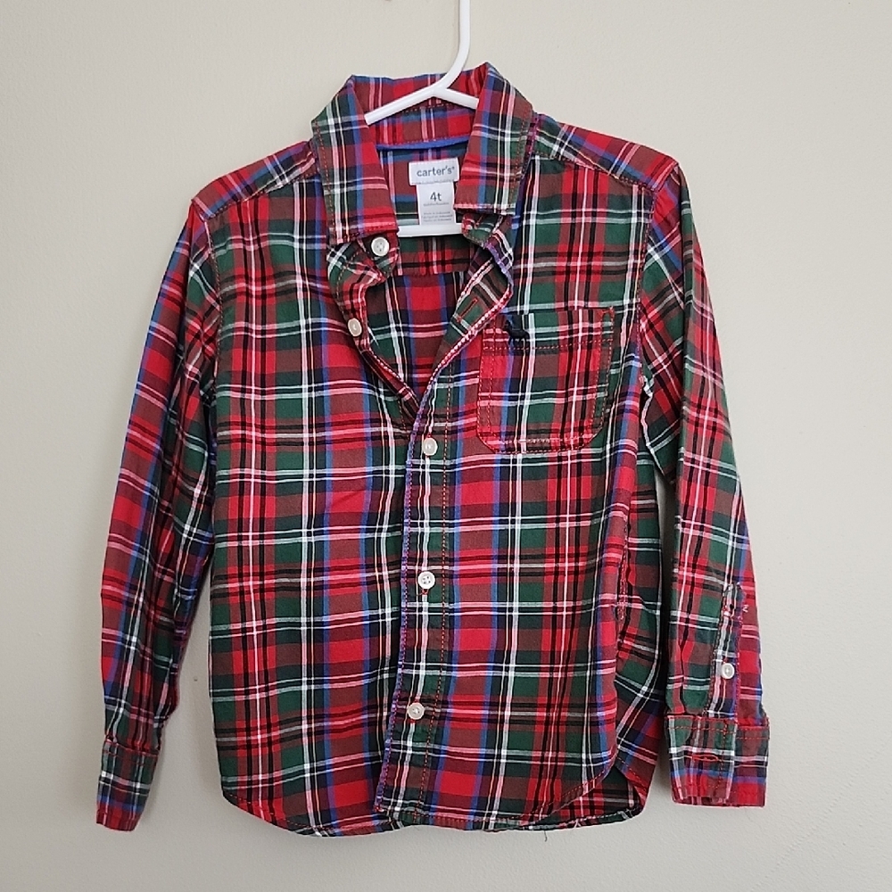 Carter's Kids Plaid Button-Down Shirt in Red and Green, 4T